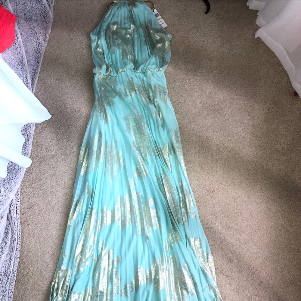Turquoise and gold long dress